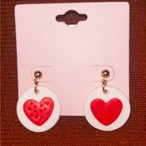 Heart-Shaped Red and White Earrings